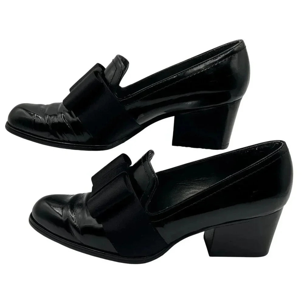 Stuart Weitzman Atabow Womens 5M Black Block Heel Loafers Bow Prairie Shoes - Picture 7 of 16
